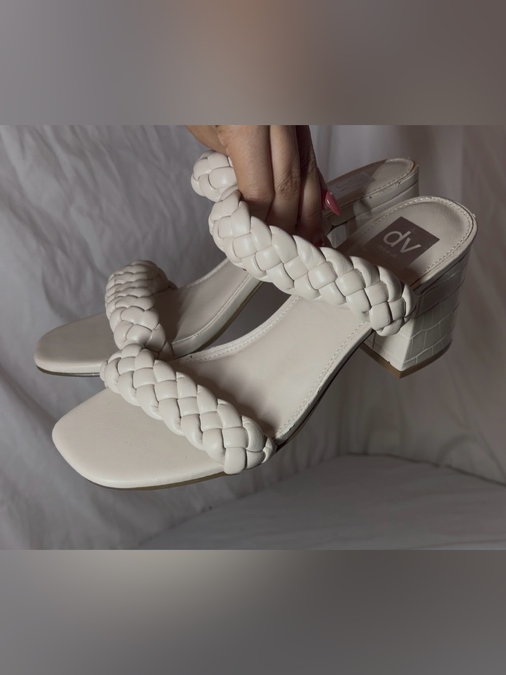 DV by Dolce Vita Cream Braided Double-Strap Block Heel Sandals